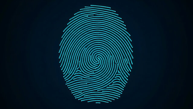 Futuristic Digital Fingerprint Scan Glowing Blue on Dark Background for Biometric Security Authentication