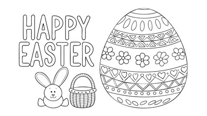 Happy easter greeting with a decorative egg a cute bunny and an empty basket perfect for coloring and springtime celebrations