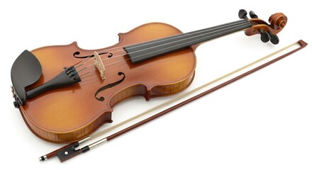 Fototapeta premium Elegant violin with bow ready for a classical performance, feel the passion and tradition of string music, ideal for music schools and orchestras