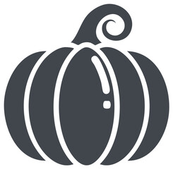 Stylized pumpkin illustration with a decorative stem in a minimalist design, autumn harvest