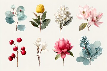 Set of flowers with different colors and shapes