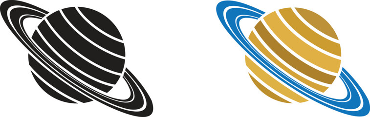 Planet and Saturn icons set, collection and group of space ringed planet symbols, astronomy galaxy elements, flat style, line style gradient vector illustration isolated on transparent background