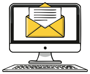 Email notification icon on a desktop computer display with keyboard