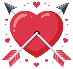 Romantic Red Heart Pierced by Two Arrows Surrounded by Smaller Hearts Valentine's Day Symbol