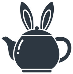 Whimsical teapot with rabbit ears glyph icon for an Easter tea party celebration
