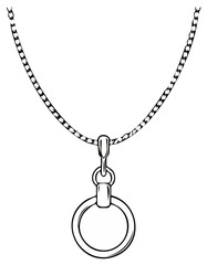 Pendant Necklace Illustration of Chain and Circular Charm Jewelry Design Isolated on White Metal Fashion Accessory Aesthetic