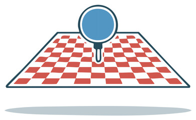 Map marker pointing location on checkerboard surface cartoon graphic