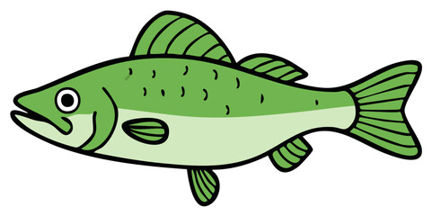 Green Fish Cartoon Illustration Aquatic Animal Life Freshwater Creature