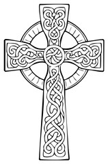 Intricate Celtic Cross Knotwork Line Art Symbol of Irish Heritage and Faith