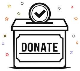 Donation box with a checkmark coin icon for charity and fundraising vector illustration