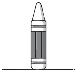 A simple black and white line art illustration of a single crayon a symbol of creativity and childhood art