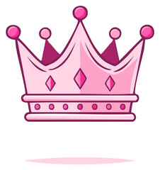 Cute Pink Crown with Jewels for Princess Royalty Glamour Cartoon Illustration