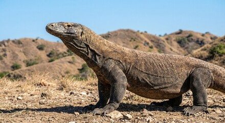 Majestic Komodo Dragon An Apex Predator In Its Dry Wild Natural Environment