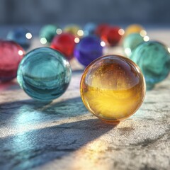 Colorful Glass Marbles on Textured Surface