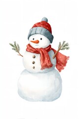 Fototapeta premium Snowman with a red scarf and a hat