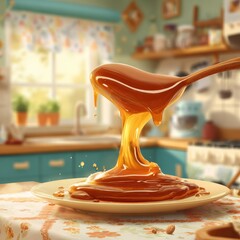 Honey Dripping from Spoon onto Plate