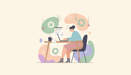 Busy woman working at her desk feeling stress and fatigue while managing deadlines