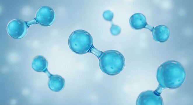 Abstract blue hydrogen molecules flowing freely representing clean energy science and technology