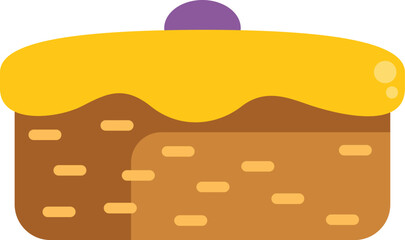 Sweet and tempting square cake with dripping yellow frosting and a single purple berry, perfect for satisfying a sweet tooth