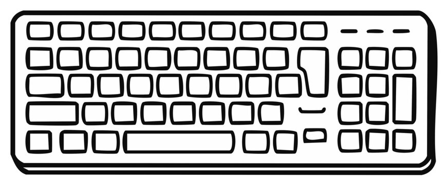 Minimalist hand drawn icon of a computer keyboard technology device for digital input concepts
