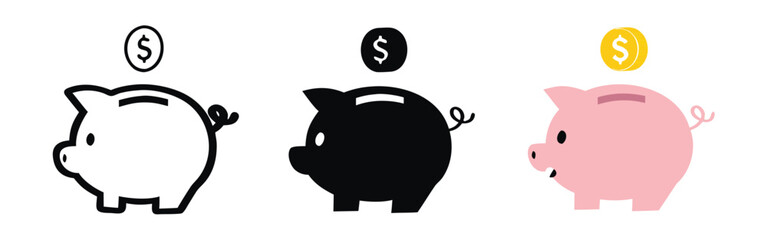 Piggy bank with dollar coin set 
