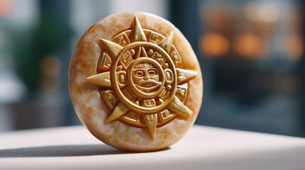 Golden Sun Medallion on Stone Disk