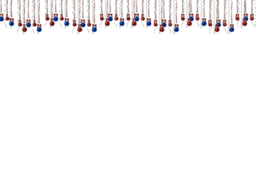 A repeating pattern of tiny red and blue balls hangs on slender metallic threads, creating a decorative fringe along the top edge of transparent background