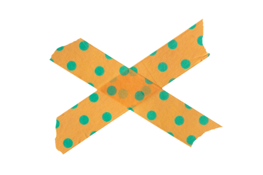 Orange adhesive sticky paper masking tape cut out design element, cross shape x