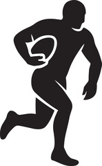 Bold vector silhouette of a rugby player running with ball, ideal for sports icons, branding, and design.