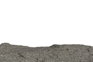 Irregular horizon line separates a dark, empty space above from a close-up view of coarse, uneven gray ground with visible texture and small stones