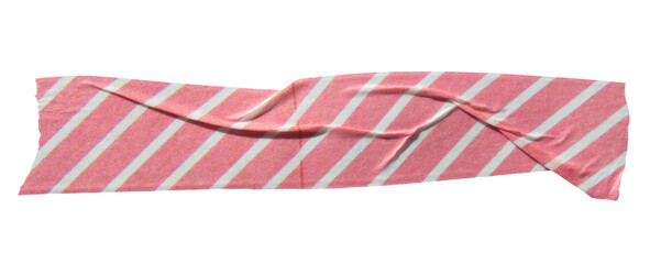 Ripped torn striped red adhesive tape on transparent background, washi tape design element