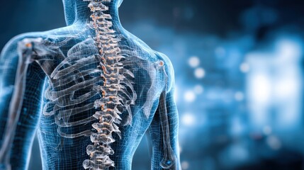 Futuristic anatomical spine diagram depicting human skeleton
