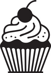 Delightful Cupcake Illustration with Cherry Topping and Swirled Frosting, a Sweet Bakery Treat Icon Graphic Vector