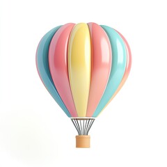 Obraz premium Vibrant pastel hot air balloon, three-dimensional, isolated on white background