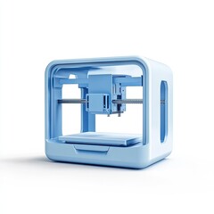 Light-blue 3D printer, open-frame design, isolated on white