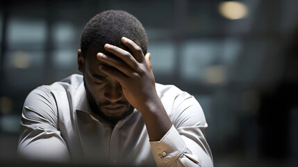 Stressed professional man suffering from headache and occupational burnout