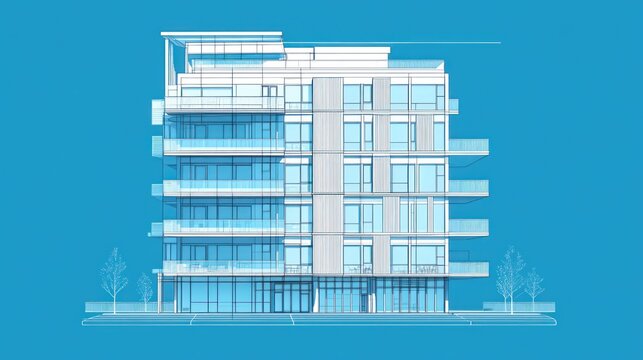 Modern apartment building architectural rendering