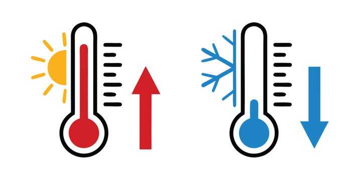 Thermometer with sun and snowflake icon 
