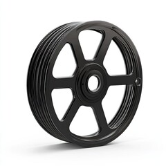 Obraz premium Black metal pulley wheel, multi-ribbed, isolated