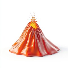 Orange volcano erupting,  lava flowing.  3D model