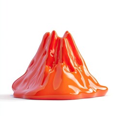 Vibrant orange, glossy, abstract volcano shape, isolated on white