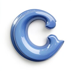 3D rendered, stylized,  blue capital letter "C".  Smooth, glossy surface with flowing, rounded curves.  Isolated on white background