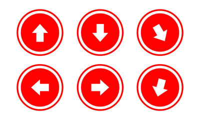 Simple Flat Red and White Arrow Icons Set. Directional and Navigation Symbols.