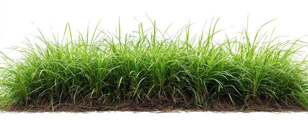 Lush green grass growing from dark soil