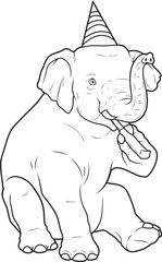 Elephant Birthday Party horn Animal Vector Graphic Art Illustration