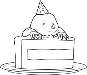 Mole Birthday Cake Animal Vector Graphic Art Illustration