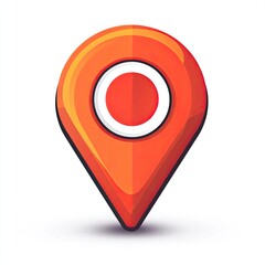 A vibrant, orange map marker with a white circle.  3D effect, simple, flat style