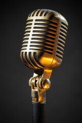 Vintage gold microphone against dark background