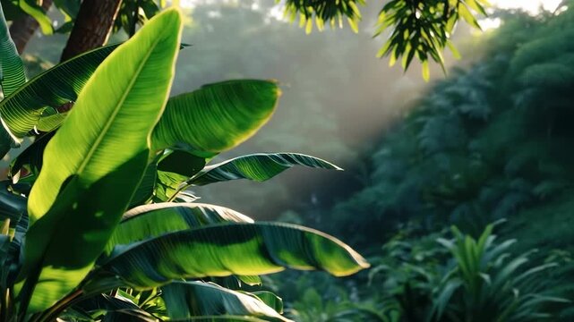 Close-up of tropical monstera leaf in sunlight