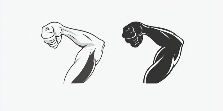 Two stylized muscular arms, one in black and one in white, flexed at the elbow